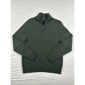 J Crew Men's Lambs Wool Quarter Zip Sweater Olive Green Long Sleeve Size L